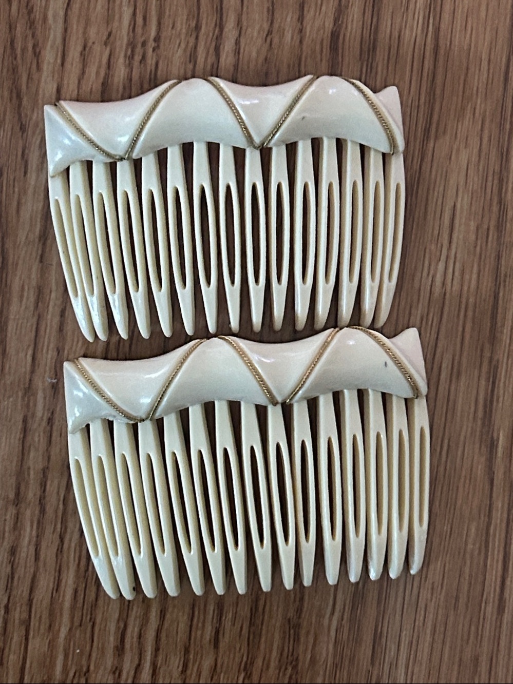 Vintage Pair of French Hair Combs in Ivory